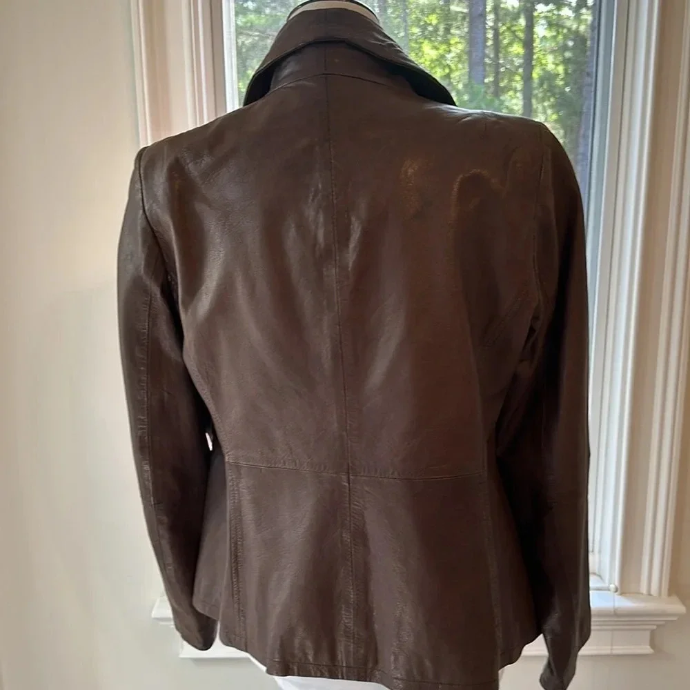 Eileen Fisher Vintage Open Brown Leather Jacket, Size Small, EUC - Picture 4 of 9